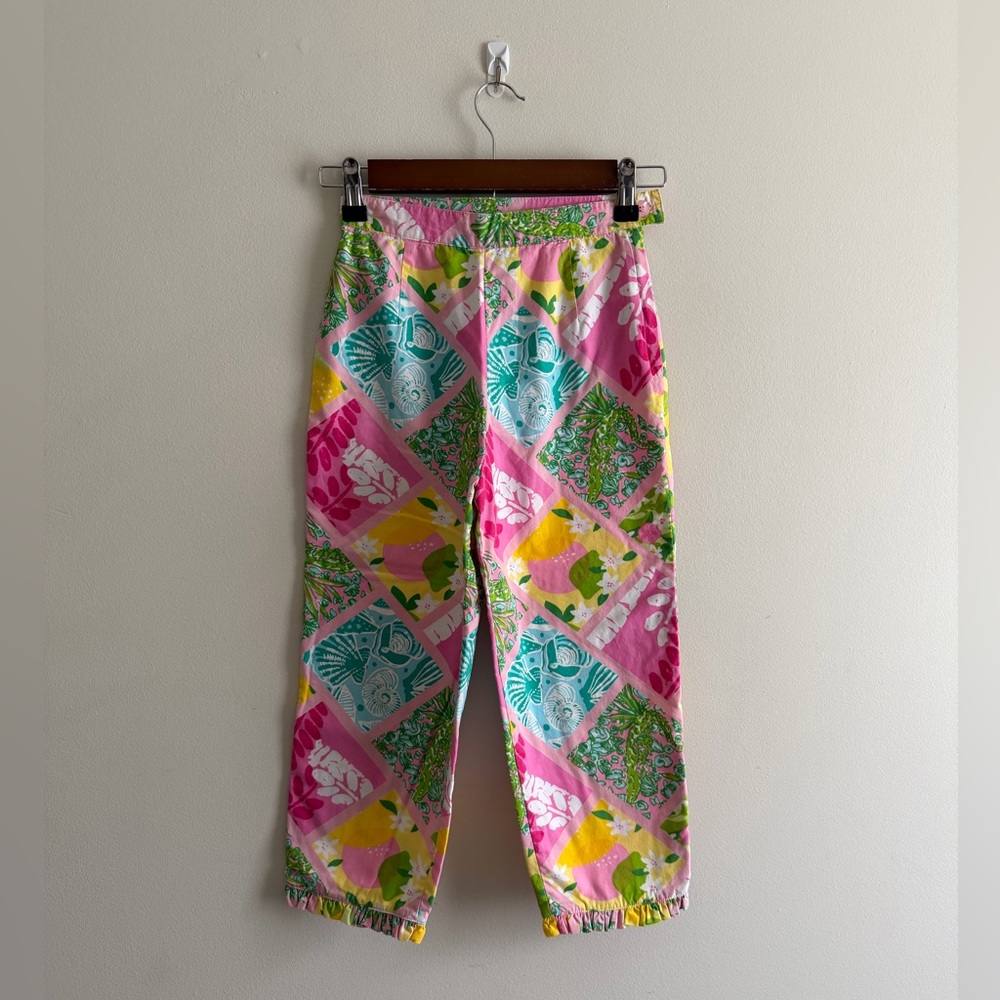Lilly Pulitzer Patchwork Print Cropped Citrus Shell Floral Girls Pants (Size 8)